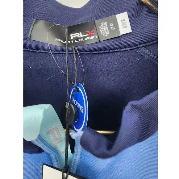New NWT RLX Ralph Lauren Navy Light Blue Golf 1/4 Zip Micro Fleece Lined XL